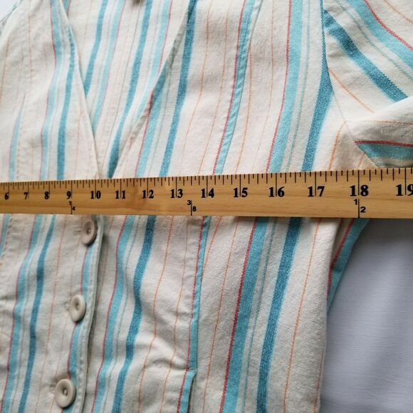 Christopher & Banks Blazer Aqua Blue & Cream Striped Stretch Pockets Small Y2K - Picture 7 of 8